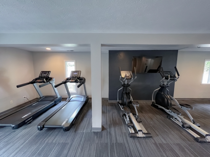 Fitness center with equipment at Launch in West Lafayette, Indiana